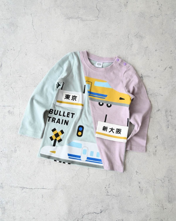 【チークルーム】駅と新幹線ロングTシャツ / サックス