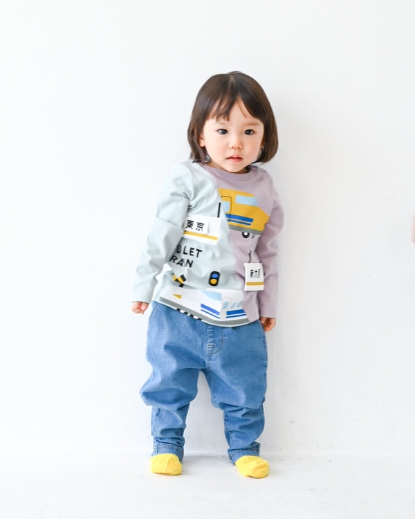 【チークルーム】駅と新幹線ロングTシャツ / サックス