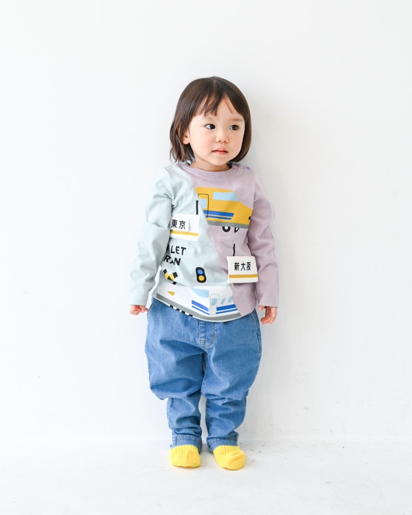 【チークルーム】駅と新幹線ロングTシャツ / サックス