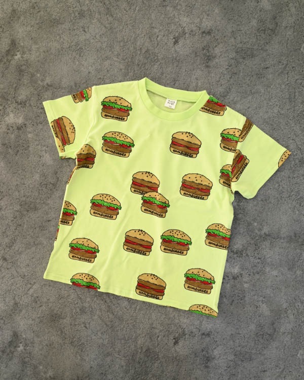 【ニコフラート】ハンバーガー Tシャツ / ライトグリーン