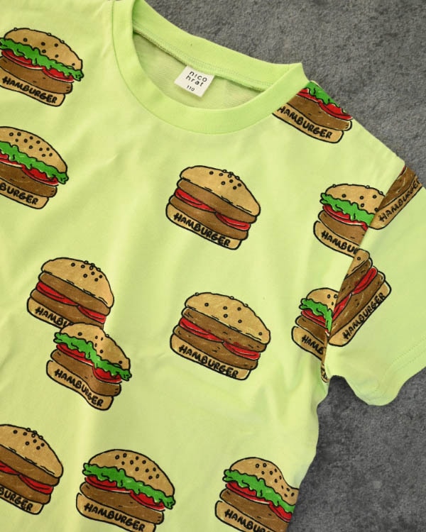 【ニコフラート】ハンバーガー Tシャツ / ライトグリーン