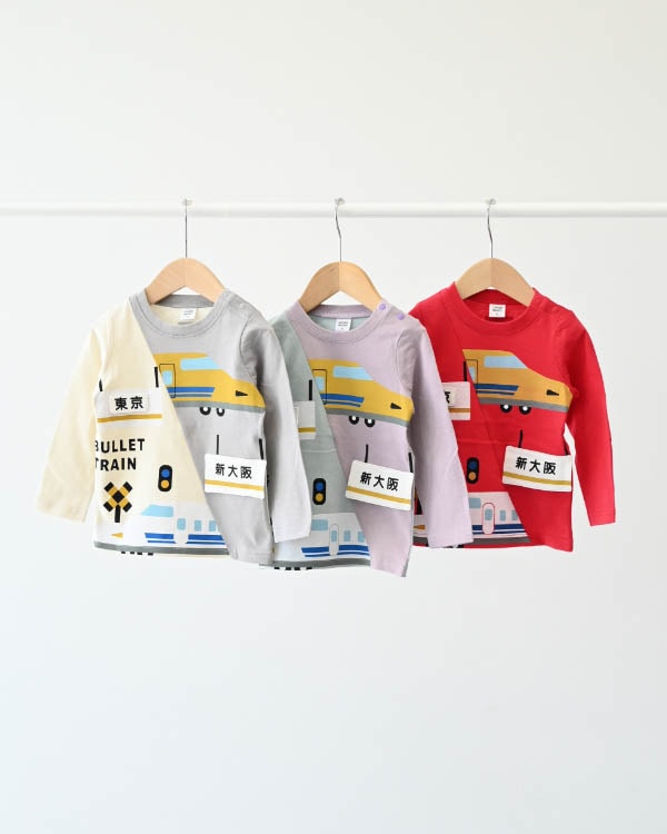 【チークルーム】駅と新幹線ロングTシャツ / レッド