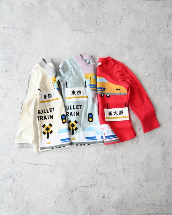 【チークルーム】駅と新幹線ロングTシャツ / レッド
