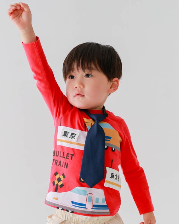 【チークルーム】駅と新幹線ロングTシャツ / レッド