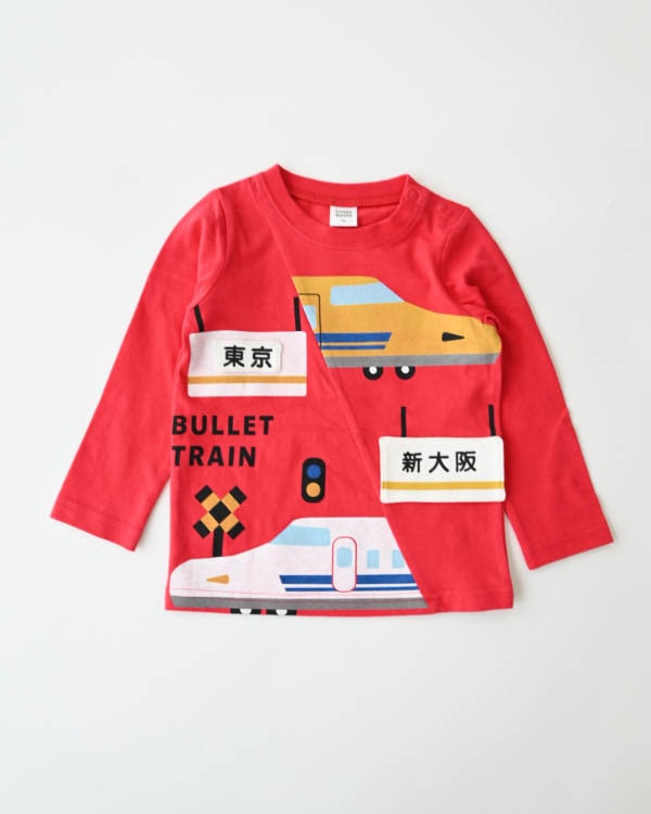 【チークルーム】駅と新幹線ロングTシャツ / レッド