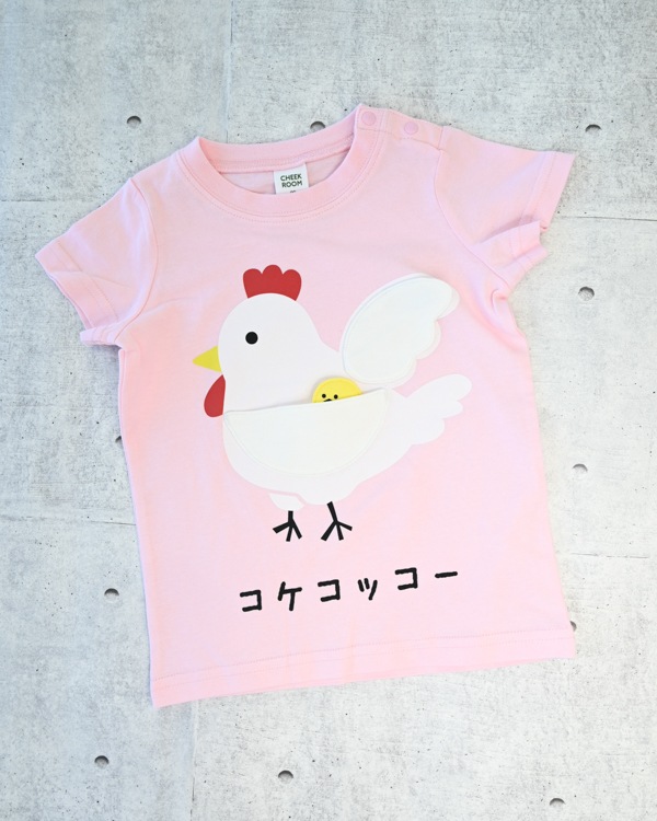 【チークルーム】コケコッコー Tシャツ / ピンク