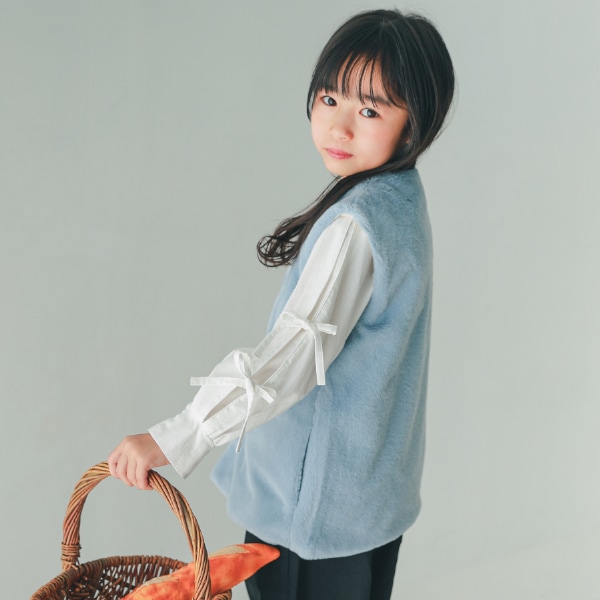 【25FW】ファー ポケット付きベスト / サックス