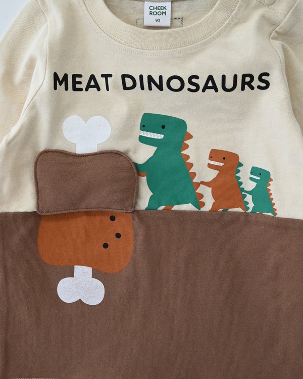 【チークルーム】恐竜お肉 ロングTシャツ / アイボリー