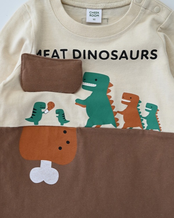 【チークルーム】恐竜お肉 ロングTシャツ / アイボリー