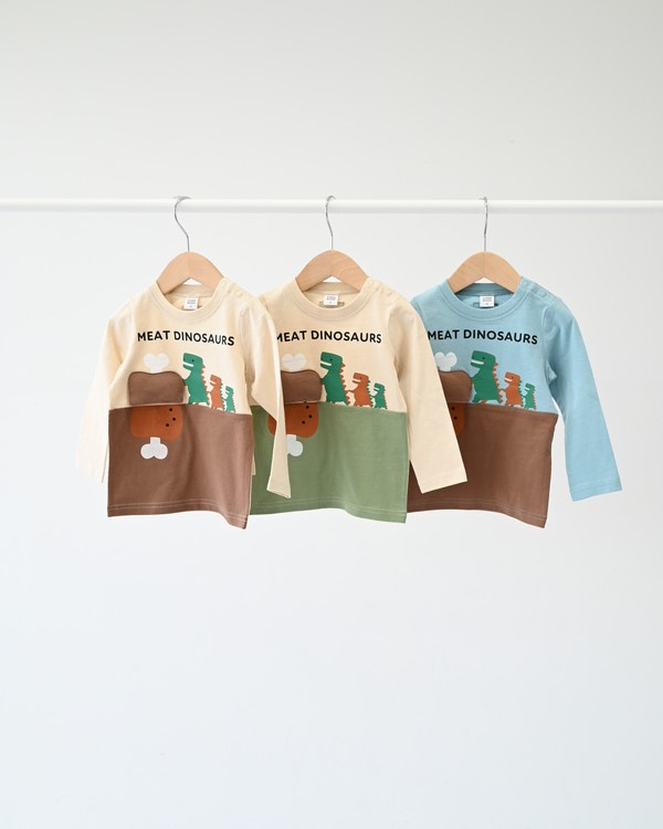 【チークルーム】恐竜お肉 ロングTシャツ / アイボリー
