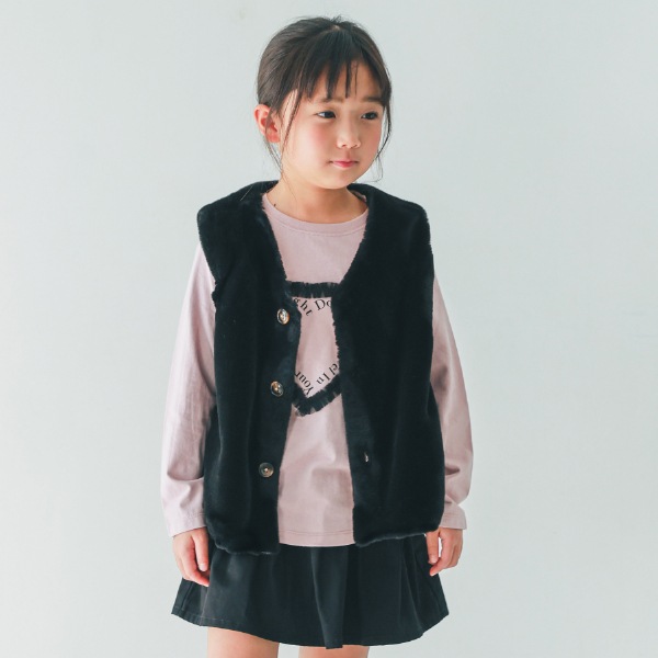 【25FW】ファー ポケット付きベスト / ブラック