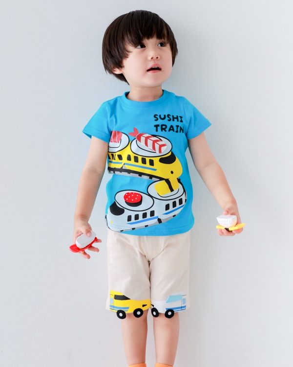 【チークルーム】新幹線お寿司 Tシャツ / ブルー