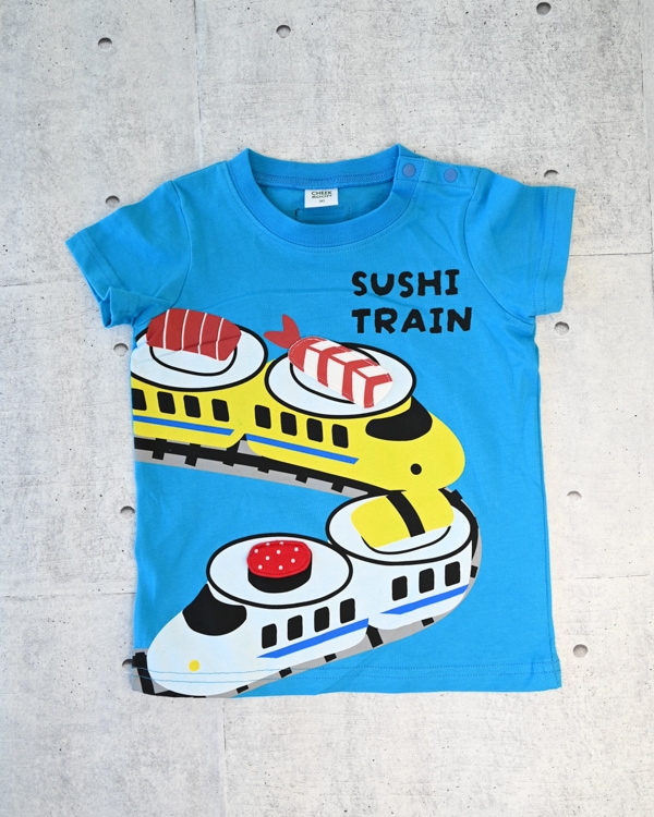 【チークルーム】新幹線お寿司 Tシャツ / ブルー