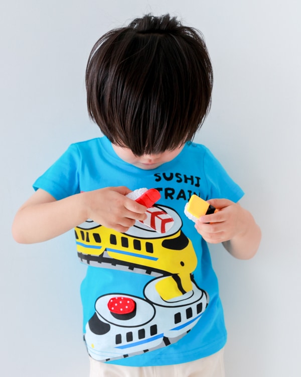 【チークルーム】新幹線お寿司 Tシャツ / ブルー