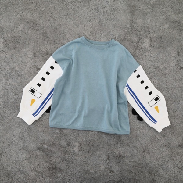 【25FW】新幹線袖 ロングＴシャツ / ブルー