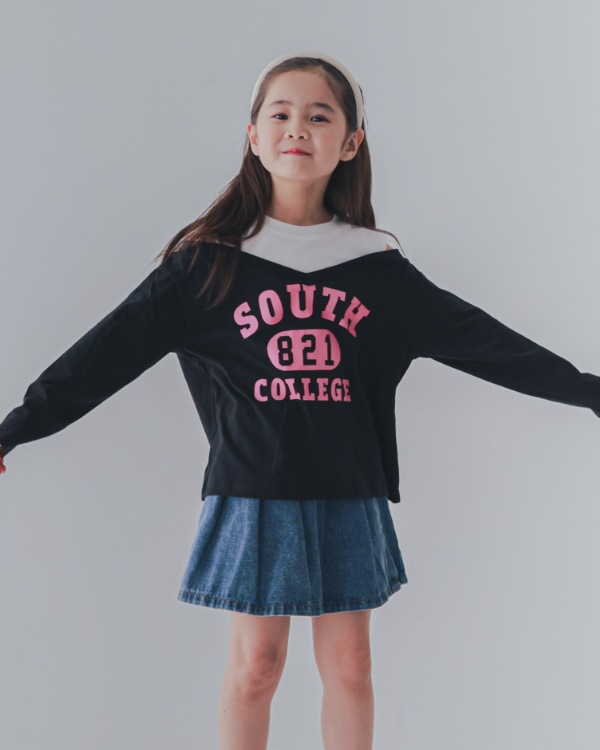 【26PS】肩あきレイヤード風ロングＴシャツ / ブラック