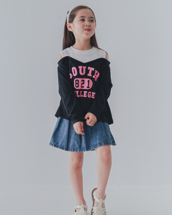 【26PS】肩あきレイヤード風ロングＴシャツ / ブラック