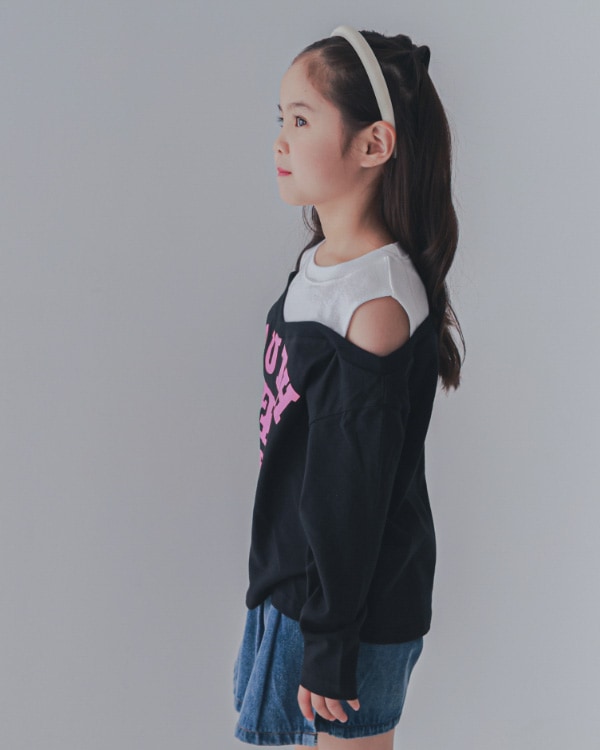 【26PS】肩あきレイヤード風ロングＴシャツ / ブラック