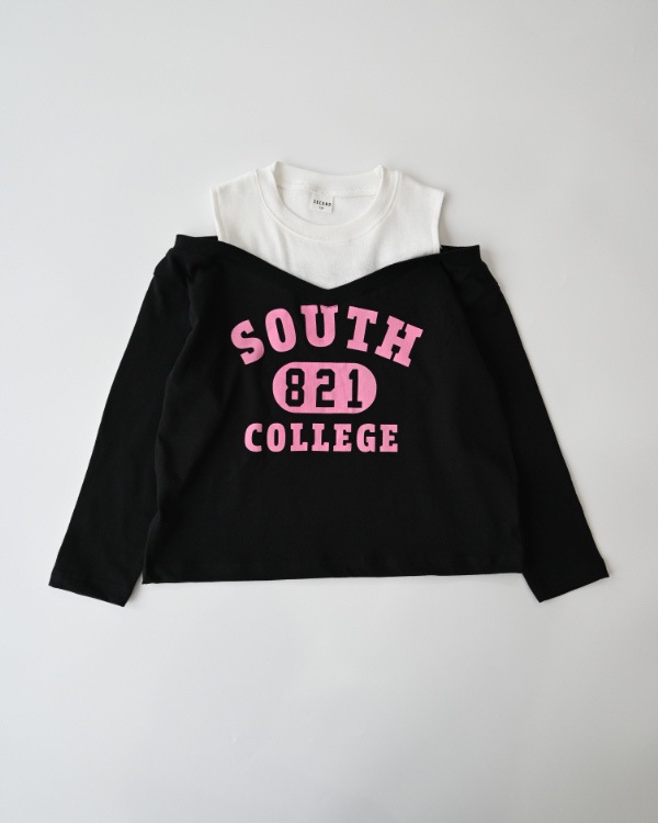 【26PS】肩あきレイヤード風ロングＴシャツ / ブラック