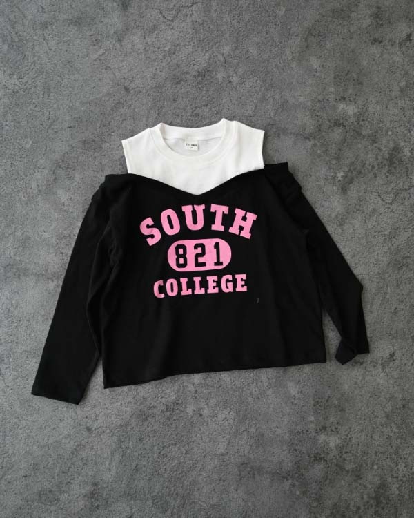 【26PS】肩あきレイヤード風ロングＴシャツ / ブラック