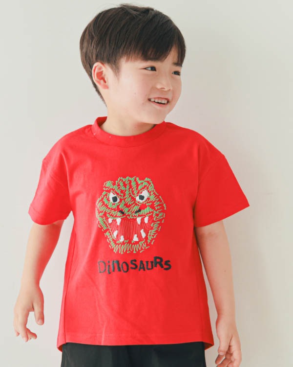 【ニコフラート】恐竜トゲトゲ Tシャツ / レッド