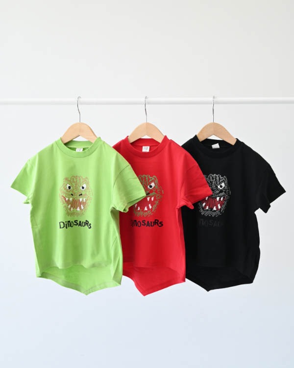 【ニコフラート】恐竜トゲトゲ Tシャツ / ブラック