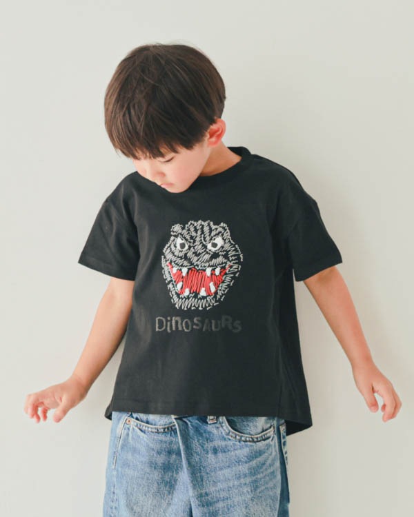 【ニコフラート】恐竜トゲトゲ Tシャツ / ブラック