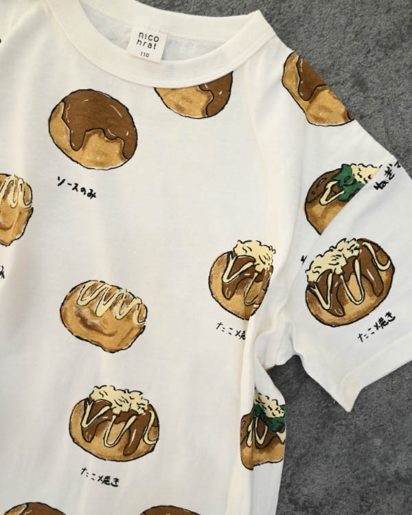【ニコフラート】たこ焼き Tシャツ / オフホワイト