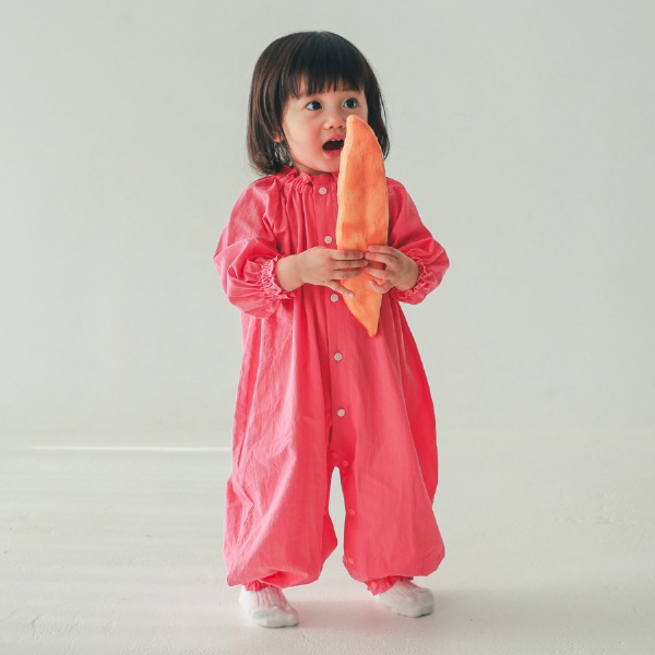 【25FW】フリル ロンパース / サーモンピンク