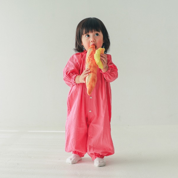 【25FW】フリル ロンパース / サーモンピンク