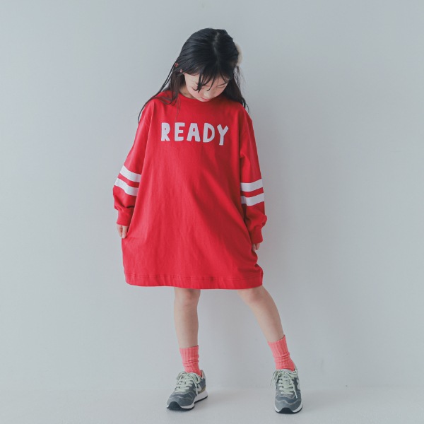 【25FW】ライン コクーンワンピース / レッド