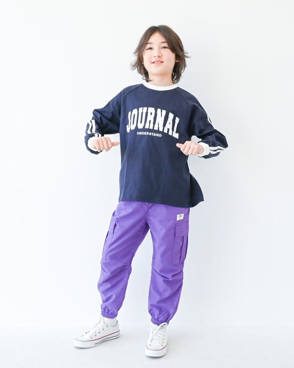 【ジーンズベー】JOURNALラインロングTシャツ / ネイビー