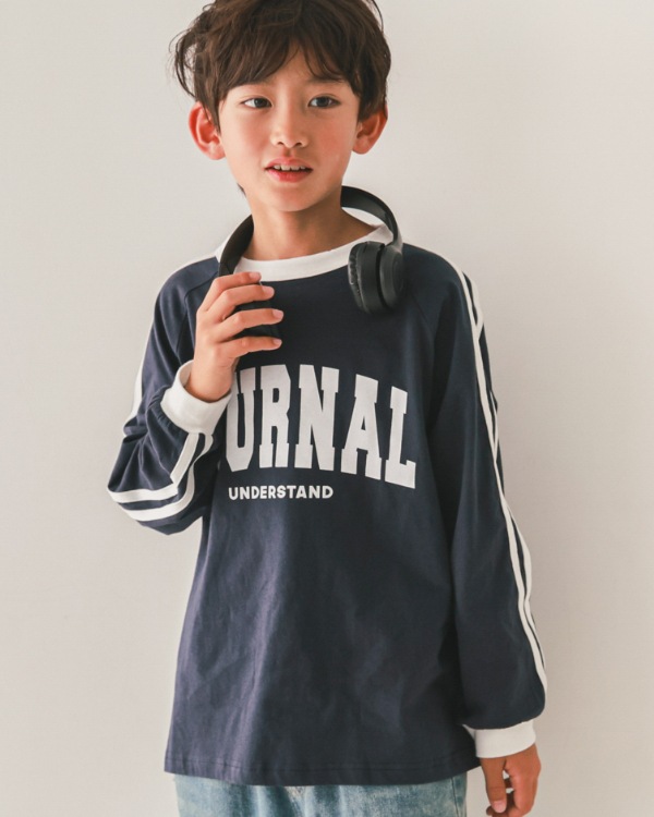 【ジーンズベー】JOURNALラインロングTシャツ / ネイビー