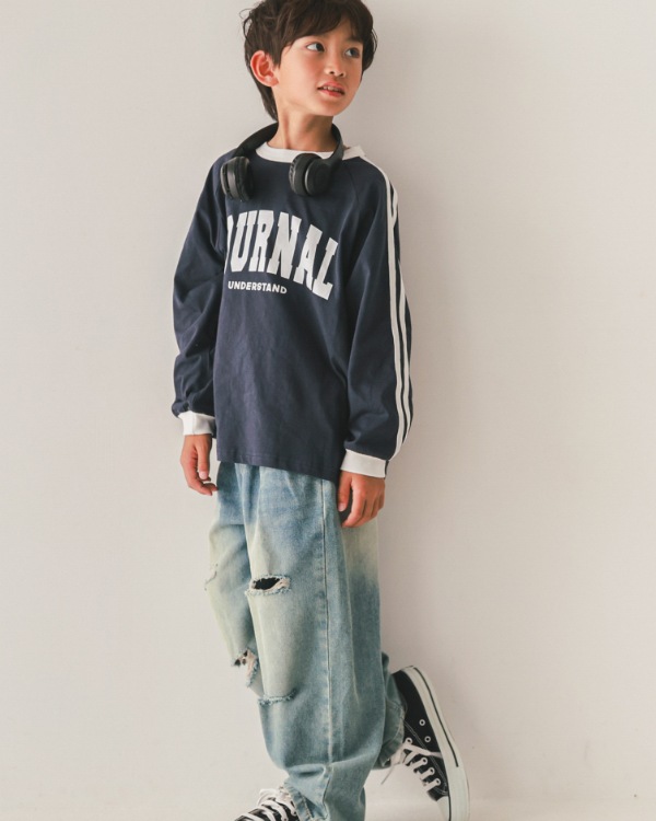 【ジーンズベー】JOURNALラインロングTシャツ / ネイビー