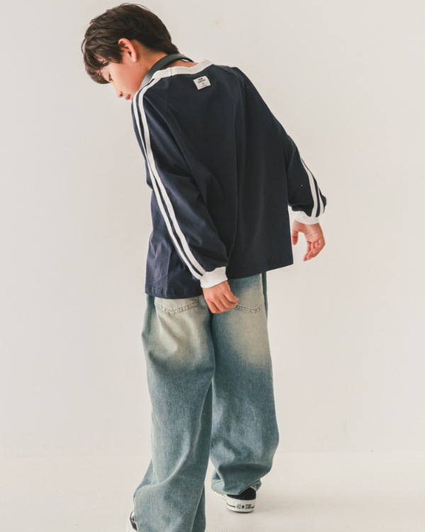 【ジーンズベー】JOURNALラインロングTシャツ / ネイビー