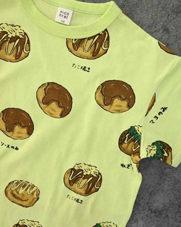【ニコフラート】たこ焼き Tシャツ / ライトグリーン