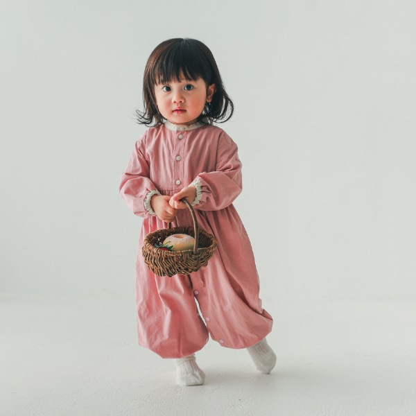 【25FW】配色 ギャザーロンパース / ピンク