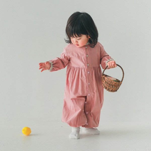 【25FW】配色 ギャザーロンパース / ピンク