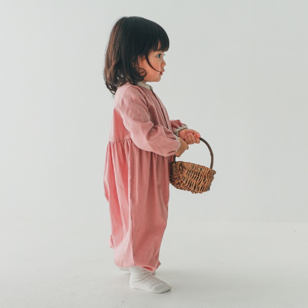 【25FW】配色 ギャザーロンパース / ピンク