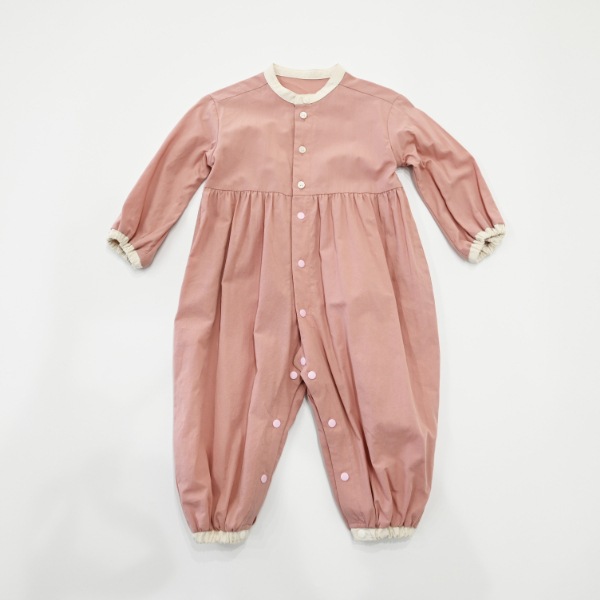 【25FW】配色 ギャザーロンパース / ピンク