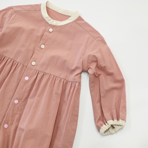 【25FW】配色 ギャザーロンパース / ピンク