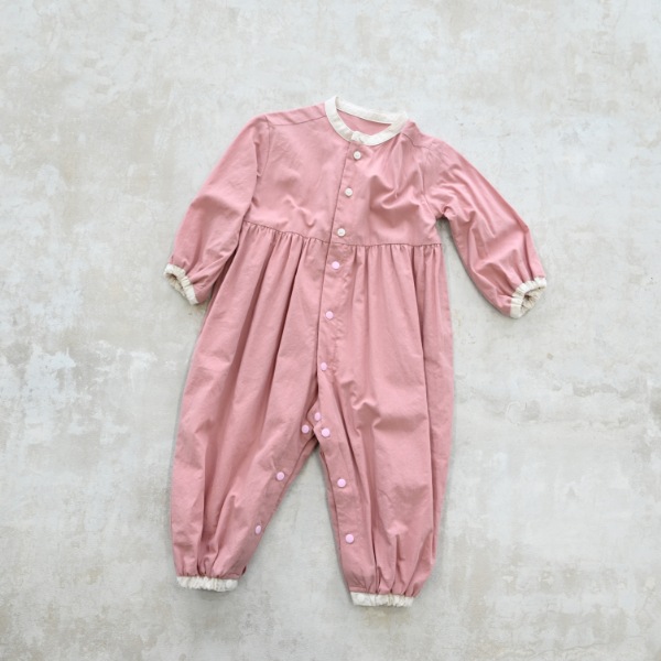 【25FW】配色 ギャザーロンパース / ピンク