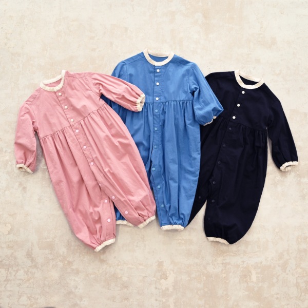 【25FW】配色 ギャザーロンパース / ブルー