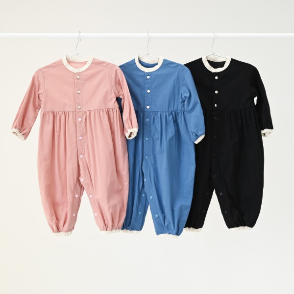 【25FW】配色 ギャザーロンパース / ブルー