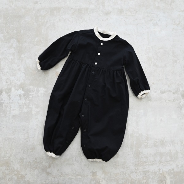 【25FW】配色 ギャザーロンパース / ブラック