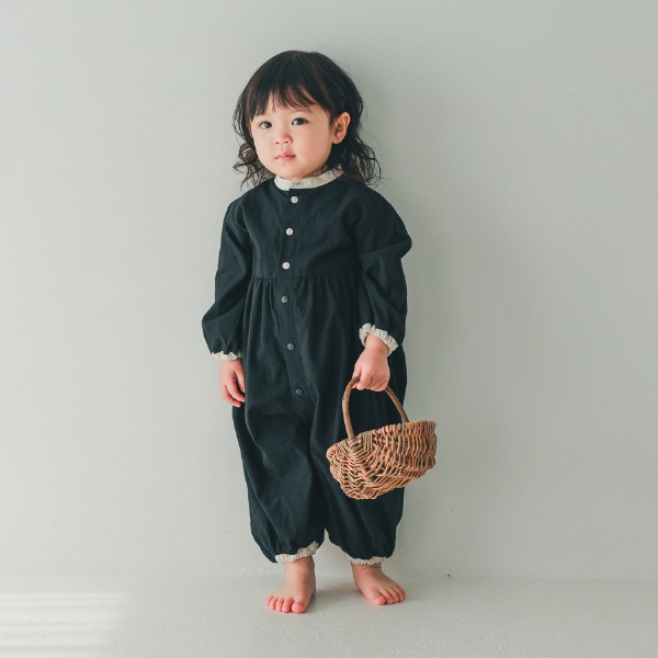 【25FW】配色 ギャザーロンパース / ブラック