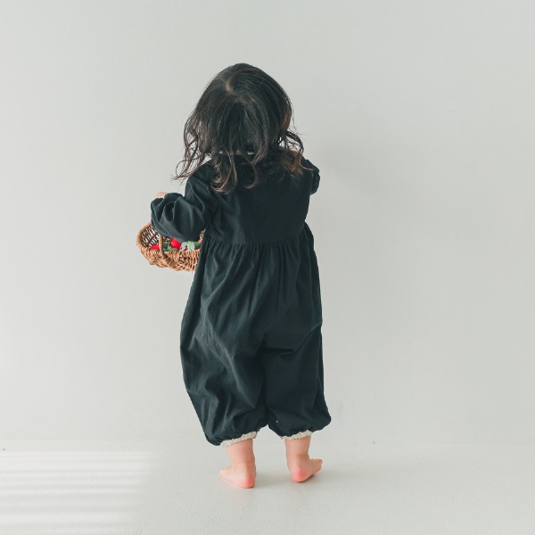 【25FW】配色 ギャザーロンパース / ブラック