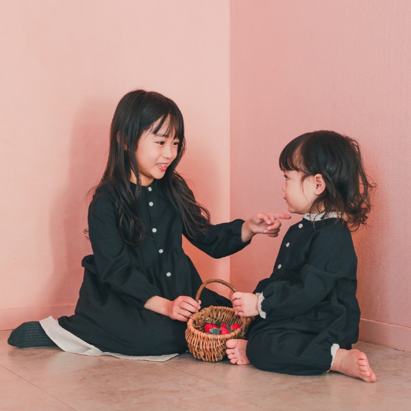 【25FW】配色 ギャザーロンパース / ブラック