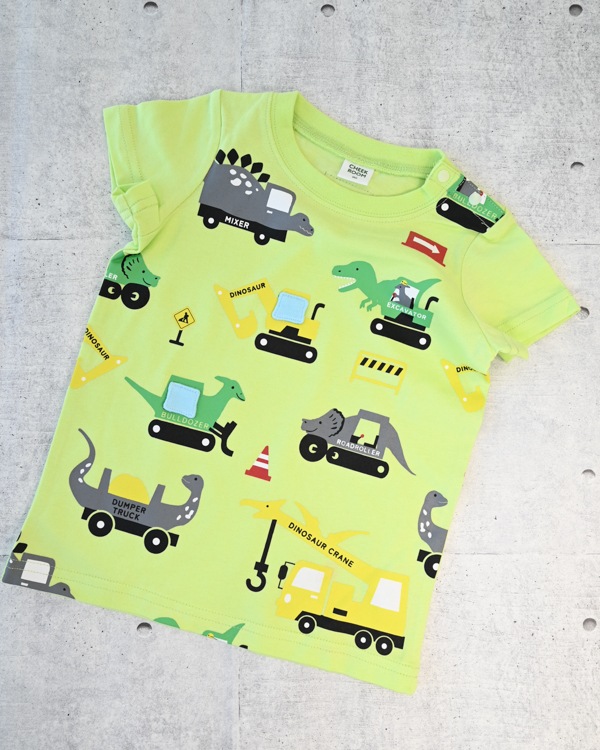 【チークルーム】恐竜の工事 Tシャツ / ライトグリーン