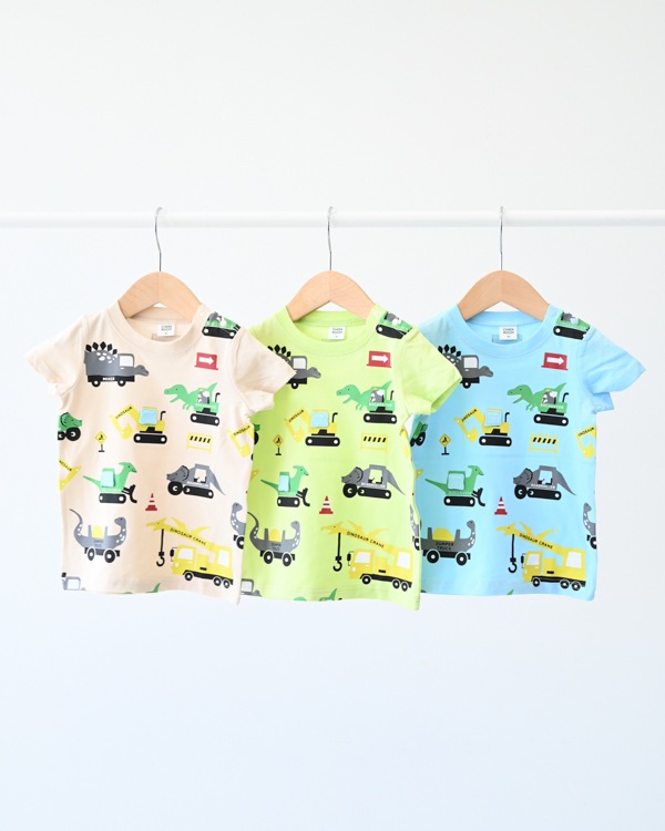 【チークルーム】恐竜の工事 Tシャツ / ライトグリーン